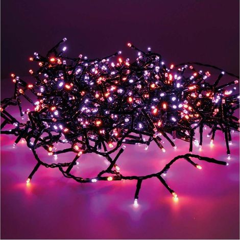 Ghirlanda LED compatta lampeggiante esterna viola e arancione 16m 500 luci cavo nero