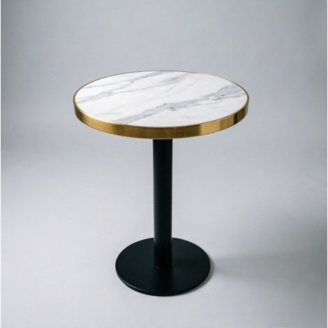 Moderner runder Beistelltisch mit UV-Marmoroptik-Platte und goldfarbenem Edelstahlgestell, Ø60 cm (1/5)