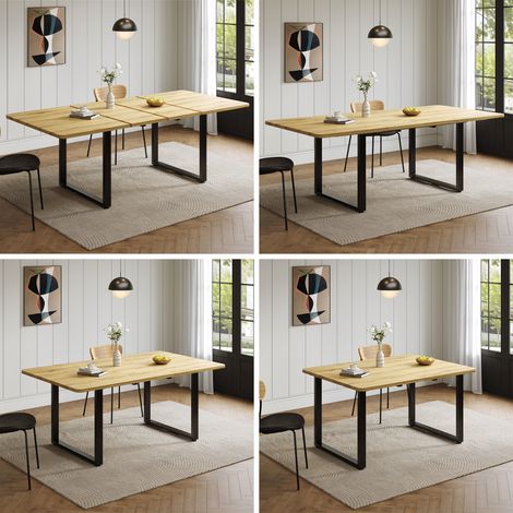 Table à manger extensible 140/180/220 x 80 cm pour 6 à 10 personnes, table rectangulaire bois naturel et pieds en métal (1/5)