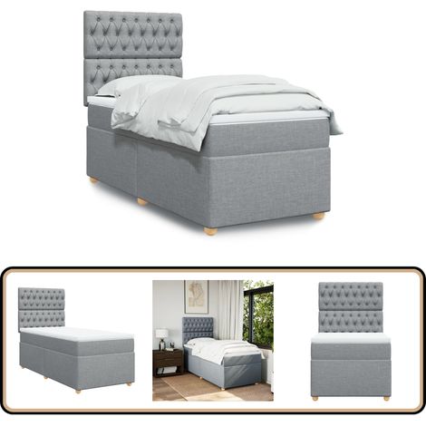 Boxspringbett mit Matratze Hellgrau 100x200 cm Stoff - Boxspringbett - Doppelbett - Bettenrahmen - Schlafsystem - Polsterbett
