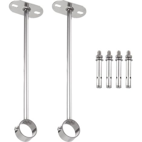 Supports Tringle Rideaux Acier Inoxydable 32 mm - Lot de 2 Fixation Plafond Finition Argentée- (1/4)