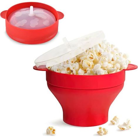 Bol à popcorn en silicone pour micro-ondes – Bol à popcorn rouge pliable pour micro-ondes