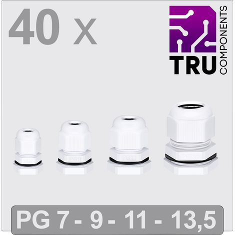 TRU COMPONENTS TC-13448632 Kabelverschraubung  PG7, PG9, PG11, PG13.5  Polyamid Weiß 40 St.