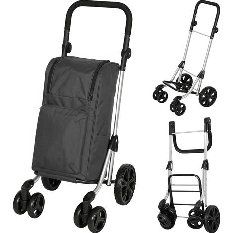 Chariot de courses pliable, sac de 46 litres, caddie pliable avec sac isotherme, poignée réglable, cadre en aluminium, gris foncé (1/5)