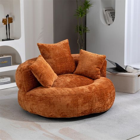 Neche Fauteuil Relax en Chenille Orange,Assise Moelleuse avec 3 Coussins,Fauteuil Cocoon Nuage Sans Montage,Charge 250 kg,pour Salon,Chambre