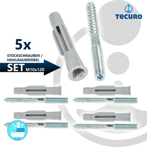 tecuro Stockschraube M 10 x 120 mm, verz. mit Universal Hohlraumdübel - 5 Stück (1/3)
