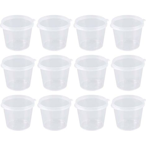 Beyamis Lot 100 gobelets jetables transparents avec couvercle - Petits récipients portion pour sauces et condiments (1/5)