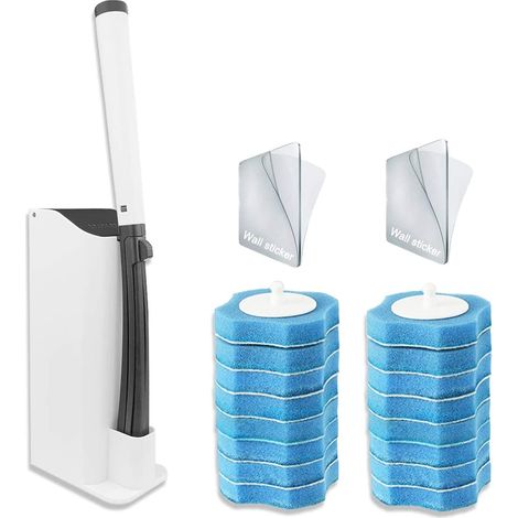Kit de brosse WC jetable avec support mural - Système de nettoyage de toilettes jetable avec 16 têtes de rechange pour brosse WC (1/5)