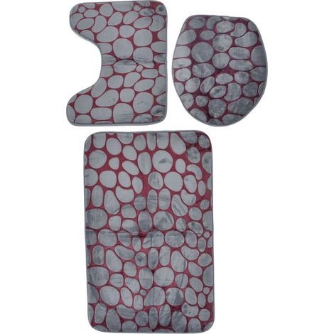 Ensemble de tapis de toilette bicolores en flanelle à texture pierre, motif HD, antidérapant avec dos en caoutchouc pour la maison
