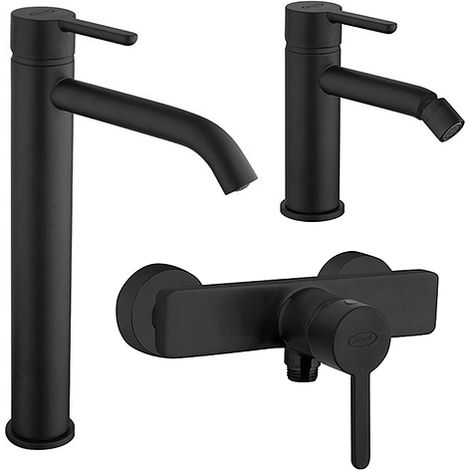 Set Rubinetti Jacuzzi per lavabo alto e bidet senza scarico e doccia esterno serie Sunset YO nero opaco (1/5)