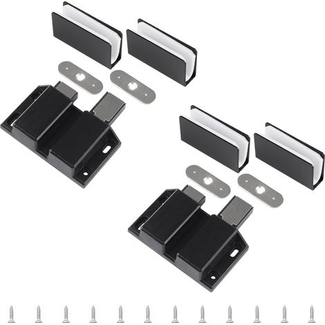 Lot de 4 loquets magnétiques pour porte en verre - Réglable - Sans cadre - Avec pince d'armoire - Convient pour porte en verre oscillante de 3 à 6 mm (blanc) (1/5)
