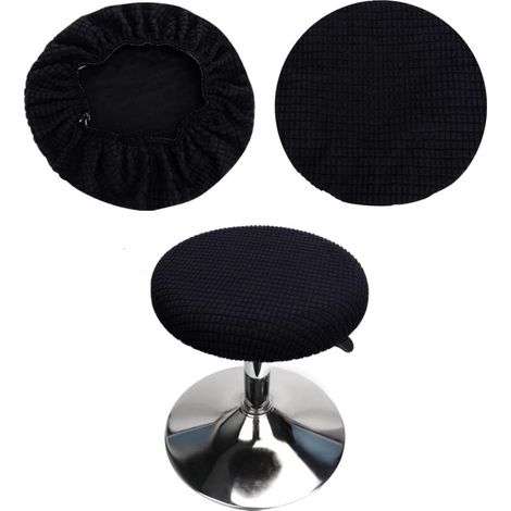Round Stool Covers (2-Piece Set Black), Suitable for 28-40cm Stools, Bar and Cafe, Elastic Round Stool Covers, Washable and Easy to Care, Soft and Durable
