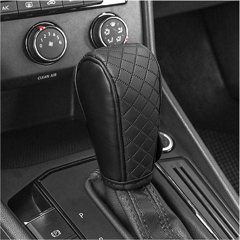 Copri leva del cambio in pelle con ricamo a rombi, copri pomello del cambio resistente per la protezione della leva del cambio, accessorio universale per interni auto adatto a auto, camion e SUV (nero (1/5)