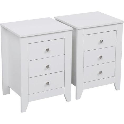 FURNITURE HMD Wooden White Bedside Tables Set,Nightstand with 3 Drawers,Bedroom Furniture,45x40x62cm(WxDxH) (1/5)