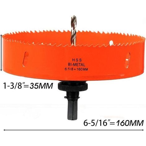 Scie Cloche Bi-métal 160 mm, M42 HSS Bimétallique Scie Trèpan avec Foret de Centrage pour Robuste Perceuse à Percer pour Fer, Aluminium, Bois, Cloison Sèche, Tuyau, Panneau de Fibres de Bois/Orange (1/3)