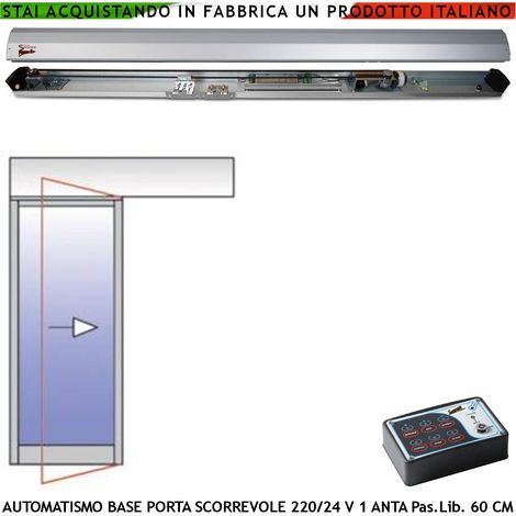 Porta Scorrevole Esistente Anta 700 mm Traversa Kit Automatismo Passaggio Libero 600 mm 230/24 V Trasmissione Tramite Cinghia Ruote Cuscinetti Autolubrificanti Elettronica Controllo Automatico Encoder (1/4)