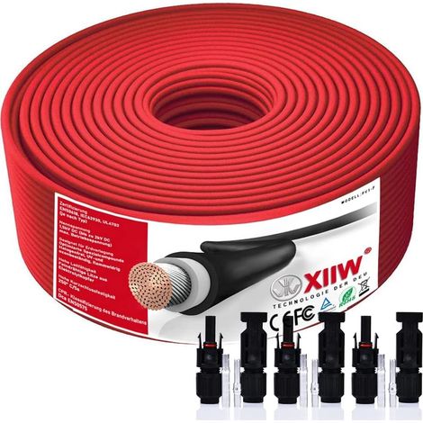 Câble Solaire 10mm² 10m  IP67 Étanche 9AWG max1800V Cable de Rallonge Photovoltaïque Panneau Solaire Câble d'extension avec Connecteurs Rouge