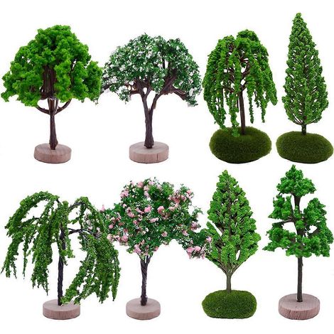 Lot de 8 maquettes d'arbres réalistes pour micro-paysage, accessoires de modélisme d'arbres miniatures artificiels (1/4)