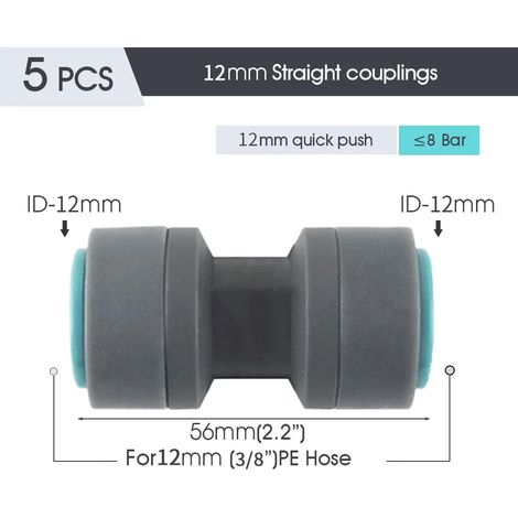 (Bx5PCS-Droit) Raccord de tuyau d'irrigation PE OD-12mm, joints de tuyau d'arrosage, raccords pour système d'irrigation goutte à goutte de jardin, té, coude droit, adaptateur de réparation de tuyau (1/5)