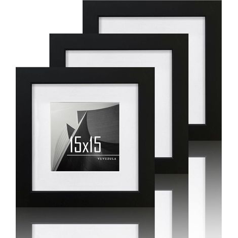Bilderrahmen Schwarz 15x15cm Holz Fotorahmen Quadratisch 3er Set (1/5)