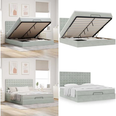 vidaXL Ottoman-Bett mit Matratzen Hellgrau 160x200 cm Samt (1/5)
