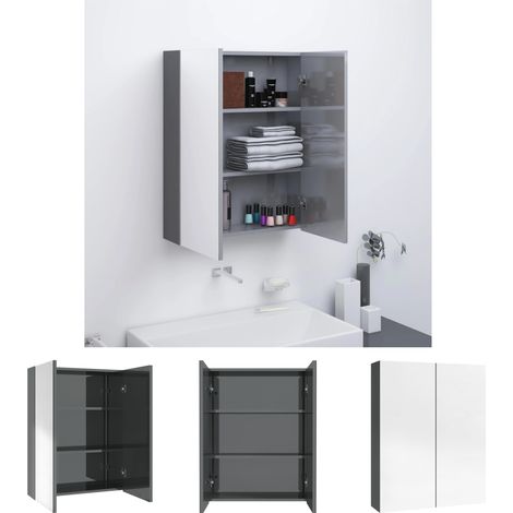 Spiegel Schrank MDF - vidaXL Bad-Spiegelschrank 60x15x75 cm MDF Glänzendes Grau - Badezimmer Schrank Glas (1/5)