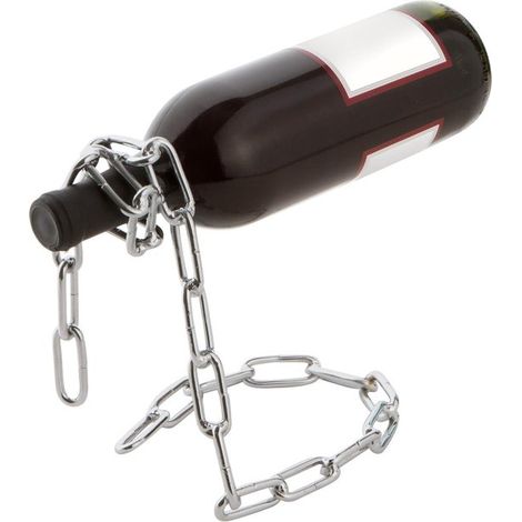 Botellero flotante con cadena, Botellero/soporte para botellas de acero inoxidable, Regalo original y decoración para la cocina y el (Plata) (1/5)