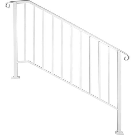 Piquet de Main Courante 1/2/3/4/5 Convient à 1 à 5 marches Main Courante d'escalier en Fer forgé Blanc Noir avec kit d'installation Rails extérieurs (Color : Silver, Size : White 4-Step) (1/5)