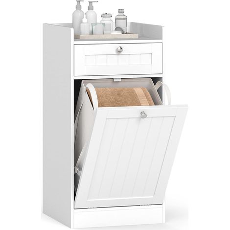 Costway – Meuble bas de salle de bain avec panier rabattable – Tiroir profond – Panier à linge amovible – Dimensions 40,5 x 40 x 80 cm – MDF et toile (1/5)