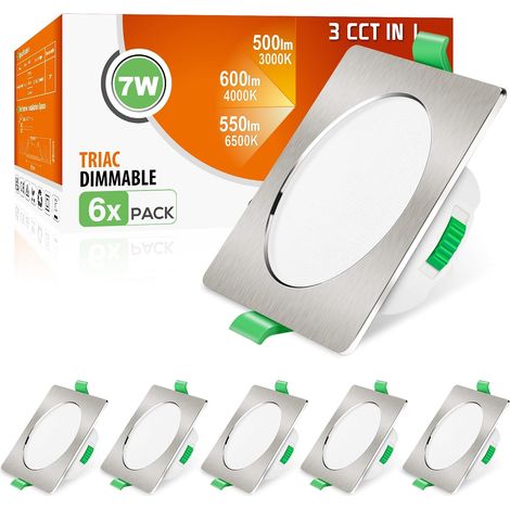 Lot de 6 Spot LED Encastrable 68mm,7W Led Spot Dimmable AC 220-240V,3000K 4000K 6500K Étanche IP44 Réglable Plafonnier Encastré pour Salle de Bain,Salon,Chambre,Cuisine,Rond,Noir (1/5)