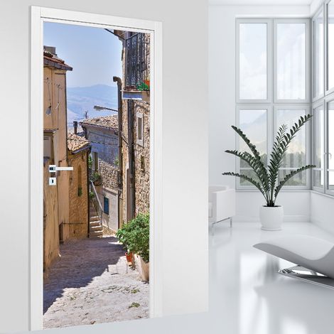 Stickers pour porte - Ruelle Méditerranéenne - 73 x 205 cm - Adhésif MAT (1/2)