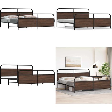 vidaXL Cadre de lit en métal sans matelas chêne marron 200x200 cm (1/5)
