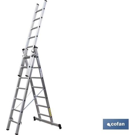 COFAN escalera aluminio triple 7 peldaños 2,00 + 2,00 + 2,00 m (1/3)