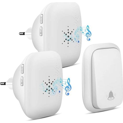 Kabellose Türklingel, keine Batterie erforderlich, kabelloser Türgong mit 2 Empfängern, wasserdichtem Klingelknopf mit 150 m Reichweite, 38 Klingeltönen, 4 Lautstärkestufen und LED – Weiß (1/5)