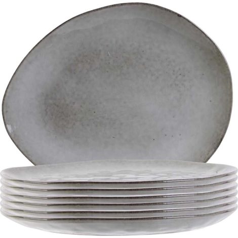 Set de 6 assiettes plates galet en céramique au grés du temps gris (27.5x23cm) - GALET (1/5)