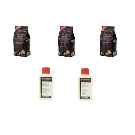 Kit parrilla Lotus Haya Carbón Pequeña 3x 1Kg + 2 gel pack 200 ml para encendido Original Lotus Grill Barbacoa Barbacoa