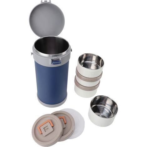 Pot isolé 2,9 L en acier inoxydable 304, passe au micro-ondes, boîte à déjeuner empilable étanche avec poignée de sangle, aliments sous vide pour l'école et le bureau, bleu