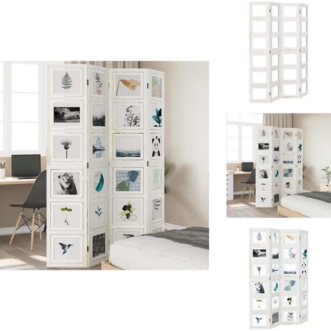 Cloison de séparation 4 panneaux blanc bois de paulownia massif - Séparateur De Pièce - Écran D'intimité - Cloison Pliable - Décoration Murale - Meuble Design (1/5)