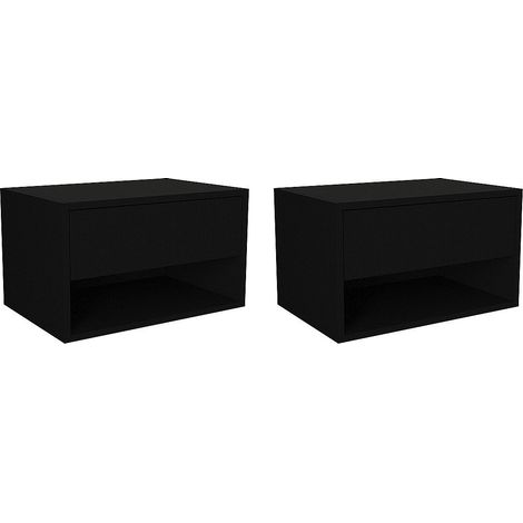 Lot de 2 tables de chevet suspendues - 1 tiroir et 1 niche - Noir - RITAMI