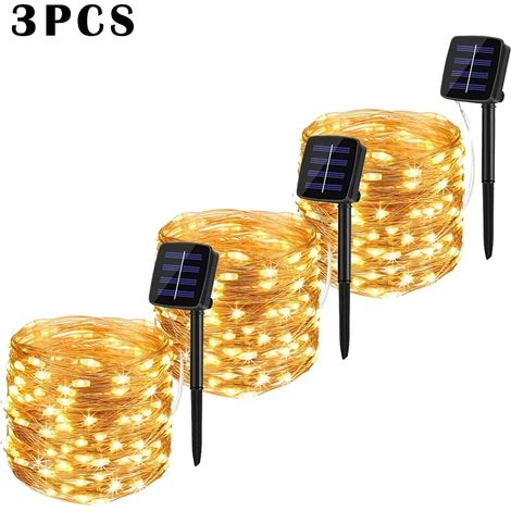 Guirlande lumineuse solaire LED (lot de 3, blanc chaud, 22 m, 200 LED) pour extérieur, jardin, guirlande féérique, guirlande lumineuse LED scintillante, étanche, décoration de Noël et de cour (1/5)
