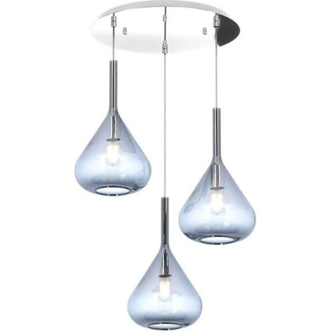 Suspension moderne Kona 3 lumières verre bleu et rosace ronde - Culot E27 - Réglable jusqu'à 250 cm d.42
