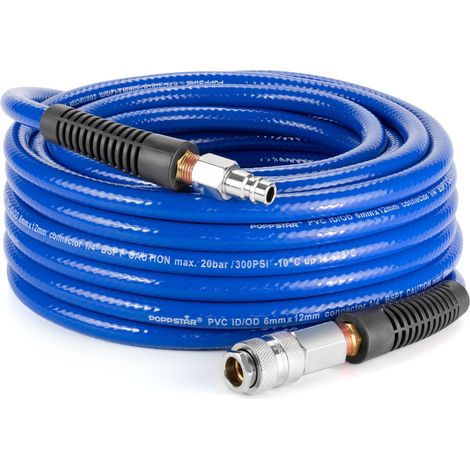 Tuyau d'air comprimé en PVC 6/12 mm, longueur 15 m, raccord rapide standard, 20 bars, bleu (1/5)