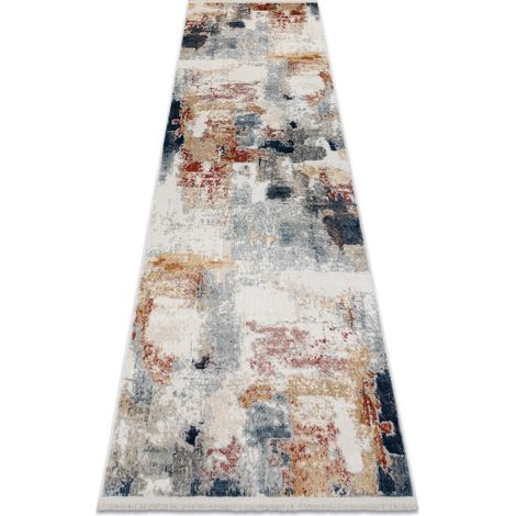 DISTIN 0144B weiß / rosa / puder moderner Teppich, Läufer - Abstraktion, Vintage, Fransen multicolour 80x250 cm