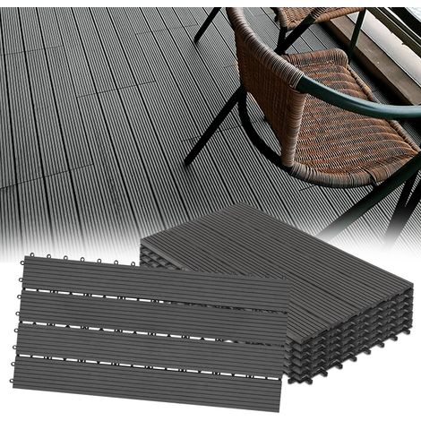 AUFUN Lot de 6 dalles de terrasse en plastique WPC - À clipser - Aspect bois - Avec système de clic - 30 x 60 cm - Pour jardin