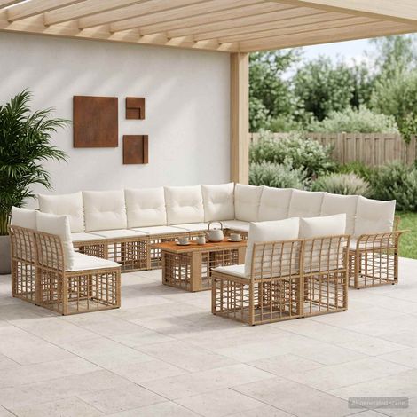 vidaXL Set Divano da Giardino 14 pz Naturale e Bianco Crema polyrattan (1/5)