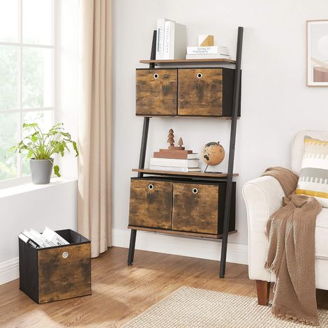 SONGMICS Scatole Portaoggetti, Set di 6 Contenitori con Manico, in Tessuto Oxford e Tessuto Non Tessuto, 30 x 30 x 30 cm, per Scaffali a Cubo, Pieghevoli, Marrone Vintage e Nero (1/5)