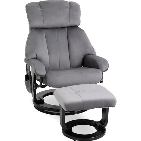 Relaxsessel mit Hocker, Drehsessel mit Massagefunktion, grauer Samt