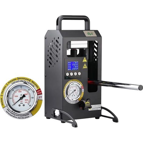 Máquina de prensado térmico, placas calefactoras dobles, cilindro hidráulico de 2 toneladas, alimentación de 90-260 V, potencia de 700 W, dimensiones compactas. (1/5)