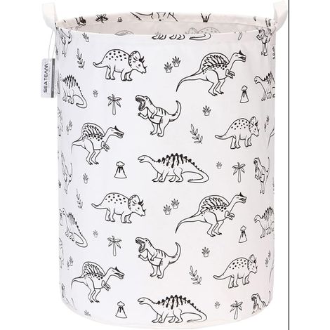 19,7 pouces grande taille imperméable enduit Ramie coton tissu pliant panier à linge seau cylindrique toile de jute panier de rangement, design de dinosaure (1/5)