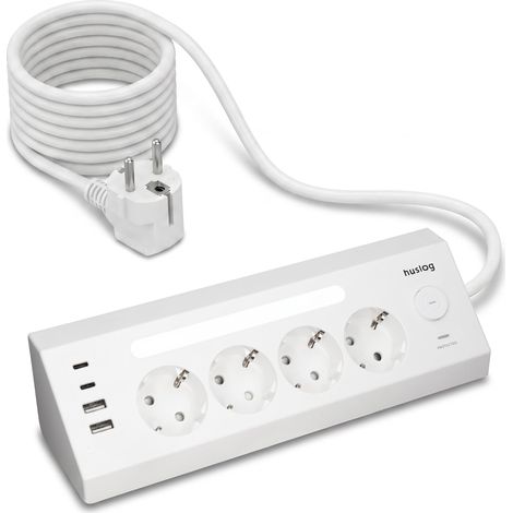 Multiprise Murale 4 Prises + 4 USB, veilleuse LED, Blanche (1/5)